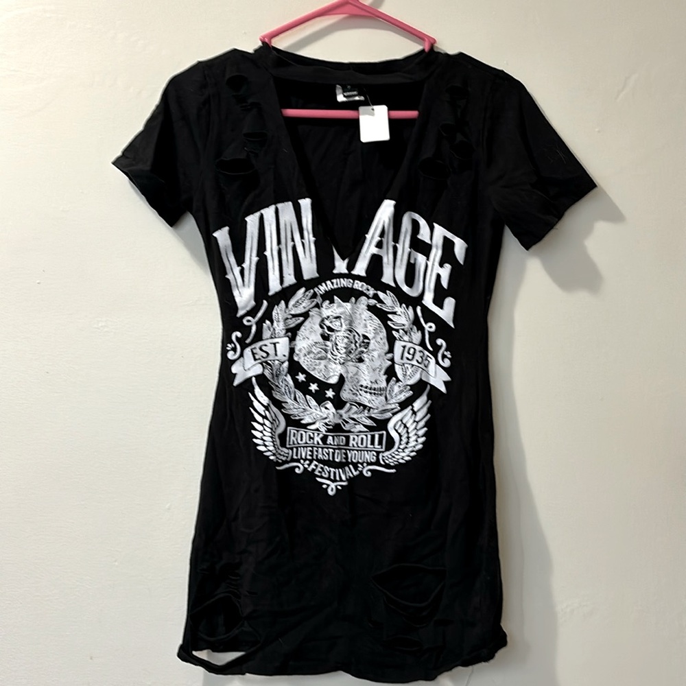 Rocker “Vintage” distressed tshirt dress